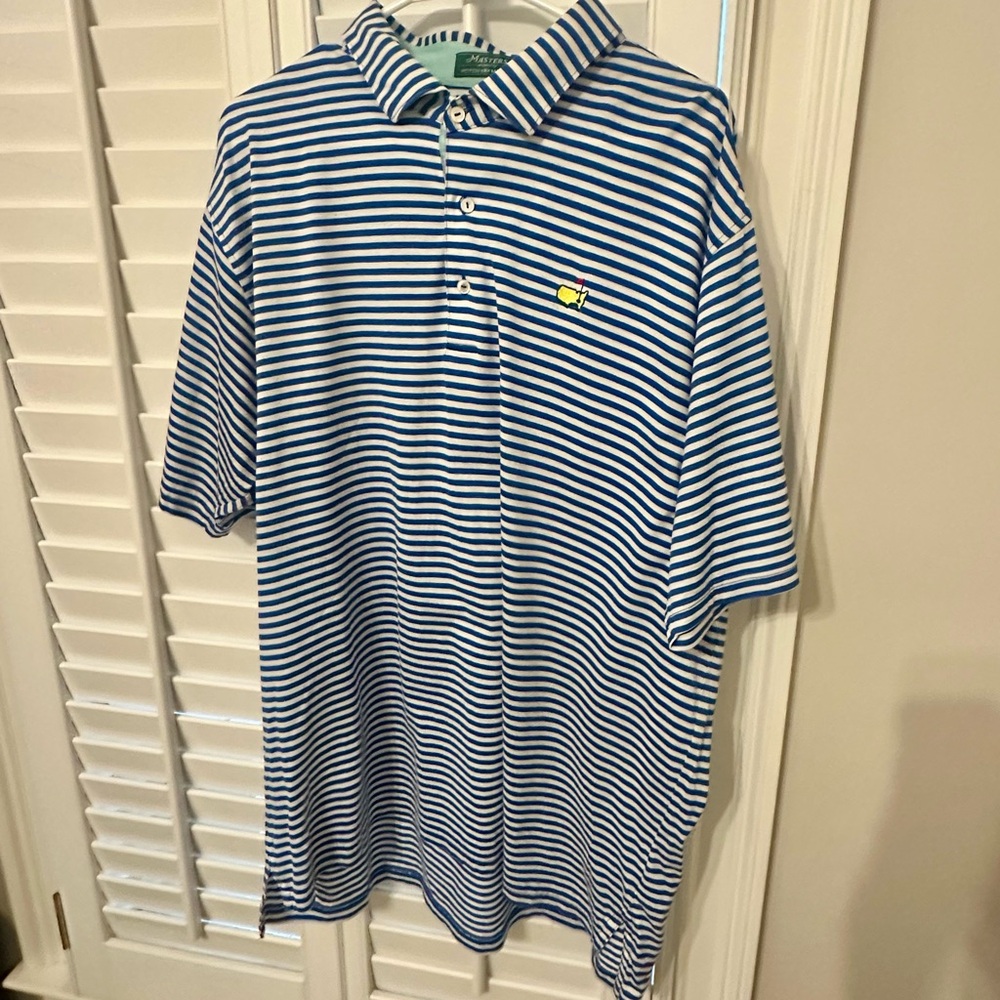 Masters, mens, XL, blue/white striped, Peter Millar, polo, GUC